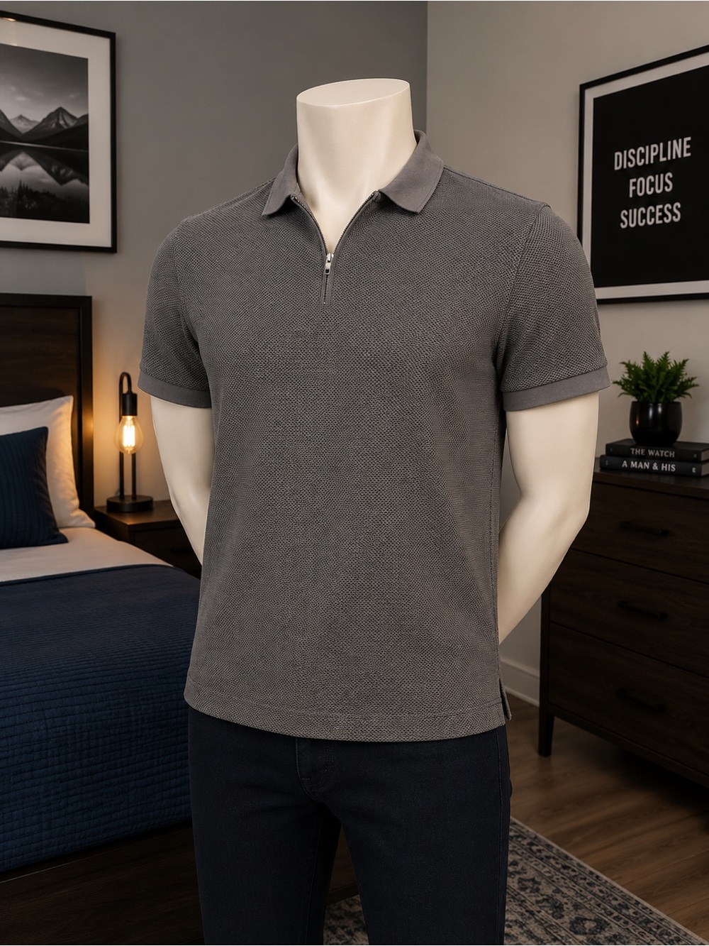 Vince Camuto Short-Sleeve Zip Polo in Gray